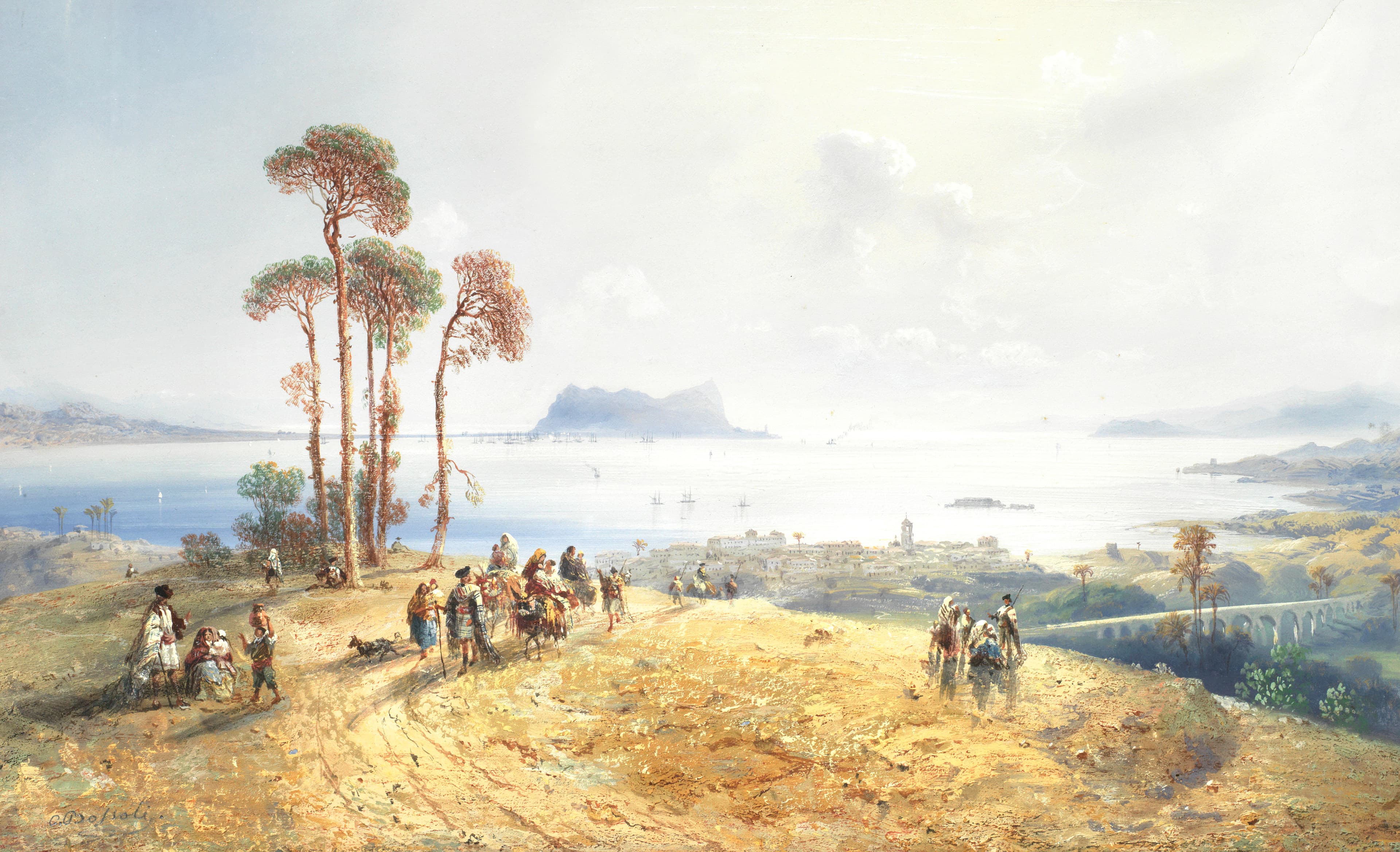 Coastal view of Gibraltar by Carlo Bossoli, 19th century